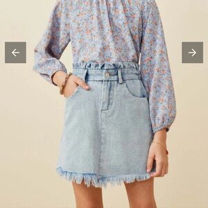 Hayden Washed Frayed Hem Paper Bag Denim Skirt